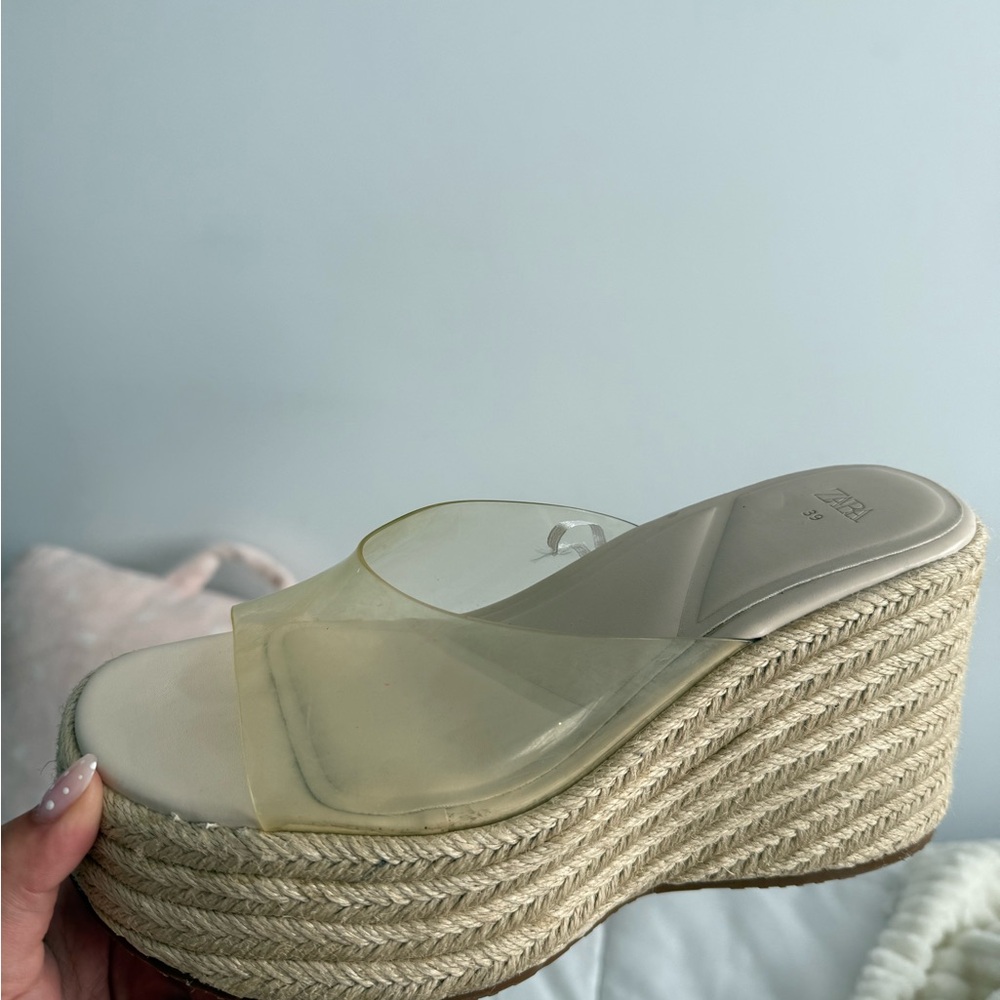 Zara Beige Transparent Platform Espadrilles
